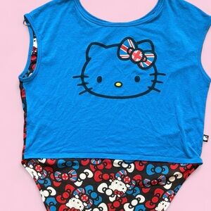 Hello Kitty Sanrio Bright Blue Cropped Graphic Tank with Multicolor Print.